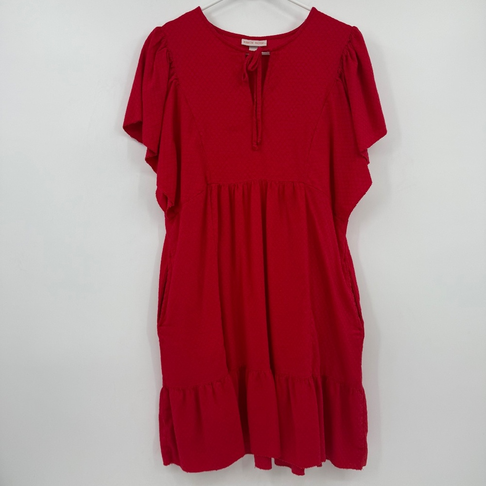 Knox Rose Dress Women Medium Red Short Flutter Sleeves Peasant Hippie Holiday